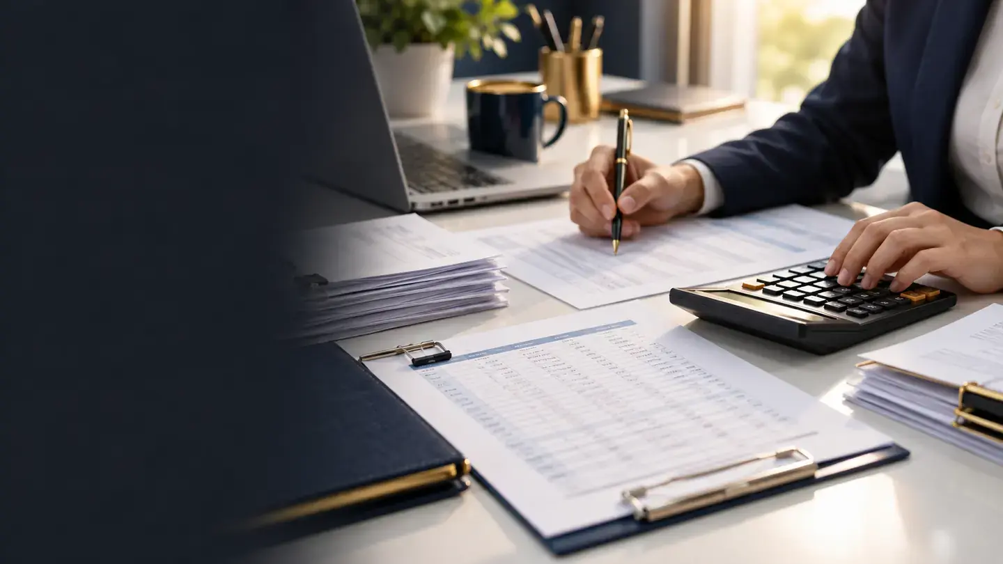 Accountant reconciling financial documents at a desk