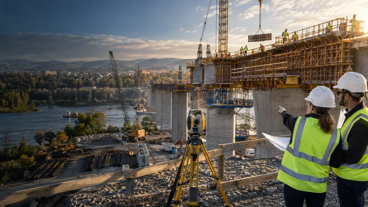 Project managers surveying a bridge construction site