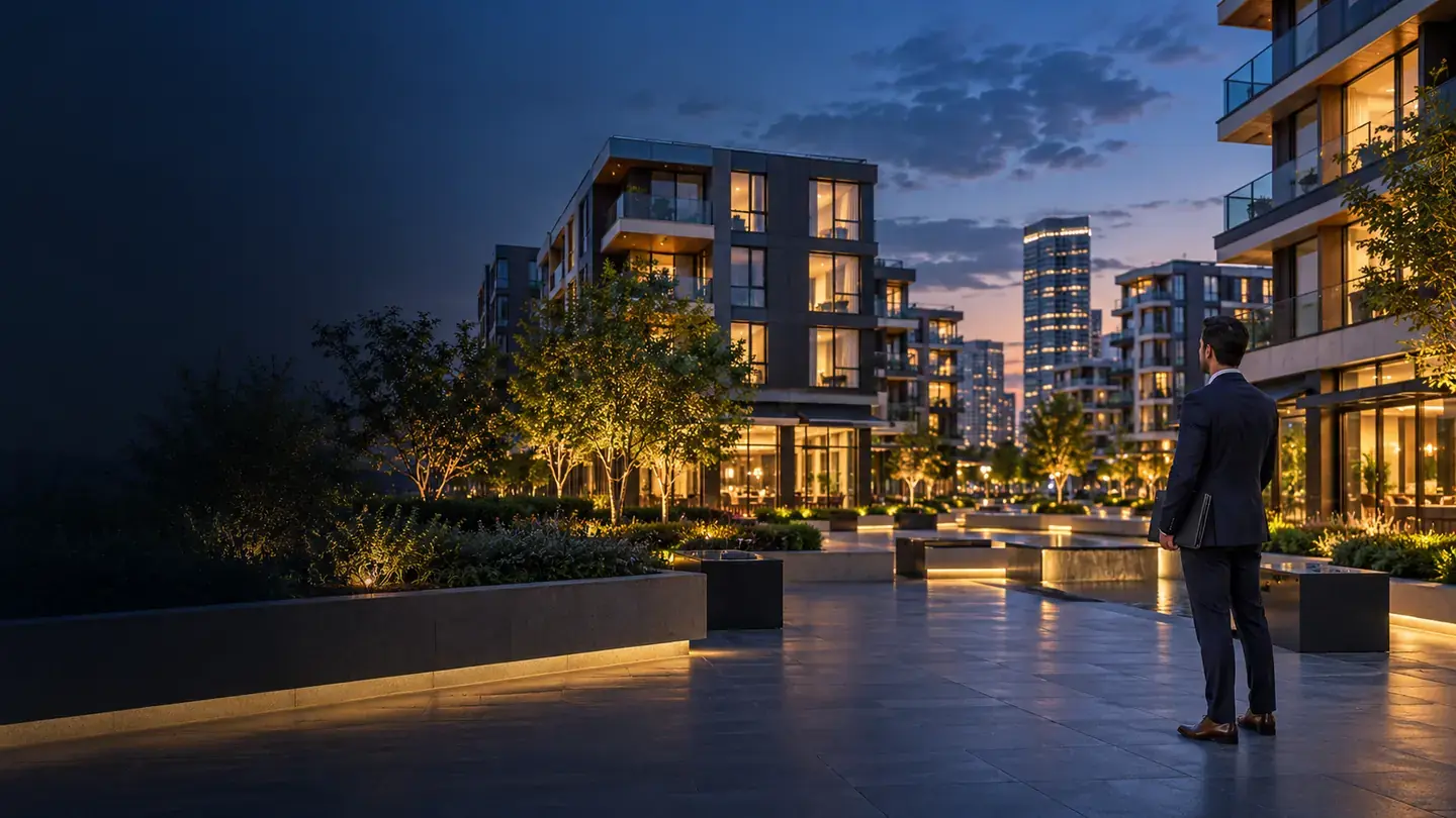Property manager inspecting a mixed-use residential precinct