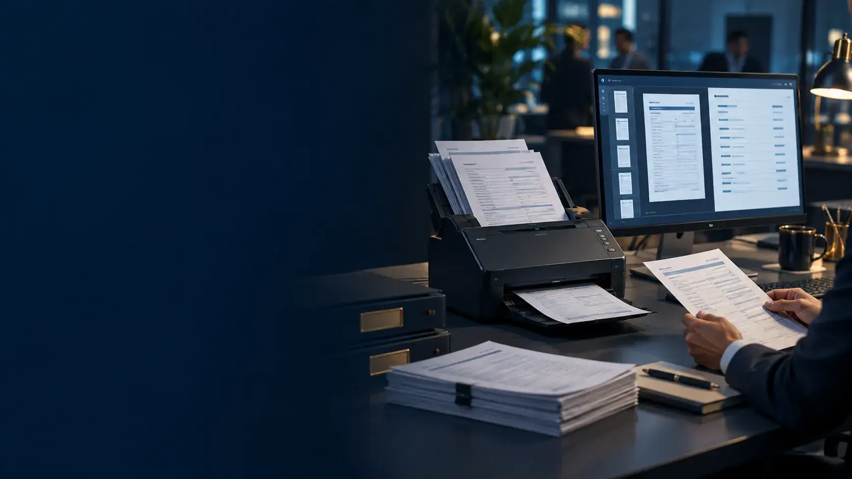 Business documents being scanned into a digital workflow